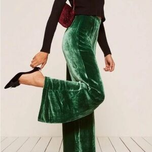 Reformation Clint Green Velvet Wide Leg Pants